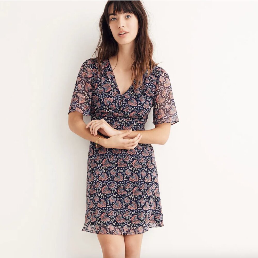 EUC Madewell Orchard Flutter-Sleeve Mini Dress in Fan Floral Mix Size 4